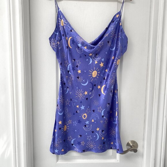 Zara - Whimsigoth Celestial Sun & Moon - Satin Effect Mini Dress Blues/Purple - Picture 7 of 13